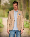 London blazer, silke/uld, beige m. blå tern (farve 210)