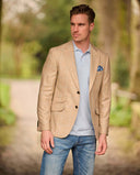 London blazer, silke/uld, beige m. blå tern (farve 210)