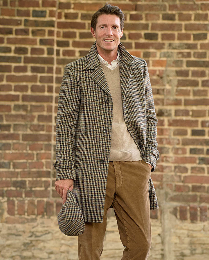 Billy herrefrakke Harris Tweed, brun houndstooth mønster