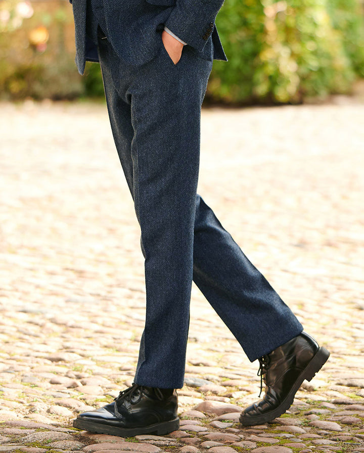 Miller tweed bukser, Harris Tweed, blå sildebensmønster, farve 610