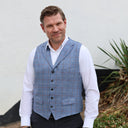 Wales sommer vest, silke, blå med overtern, farve 135