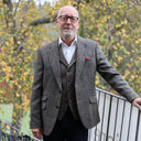 Angus vest med revers, brun, Harris Tweed