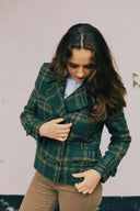 Lansdowne Check Short Pea Coat, creen ochre check