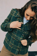 Lansdowne Check Short Pea Coat, creen ochre check