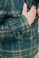 Lansdowne Check Short Pea Coat, creen ochre check