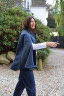 Surrey Ladies Tweed Cape, midnight blue