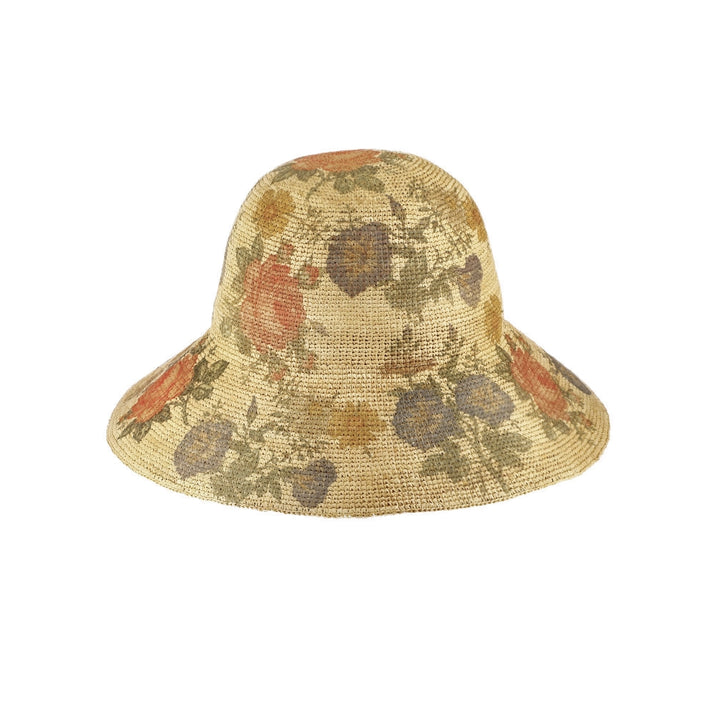 Sommerhat Glocke Raffia strå, bred skygge, blomstret top