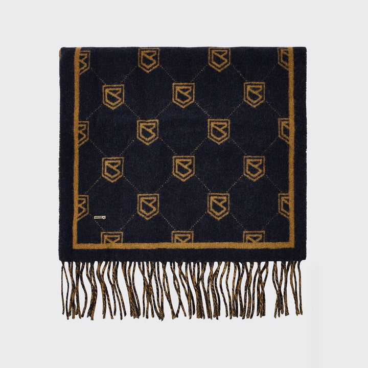 Templehouse tørklæde i 100% uld, marineblå og guld