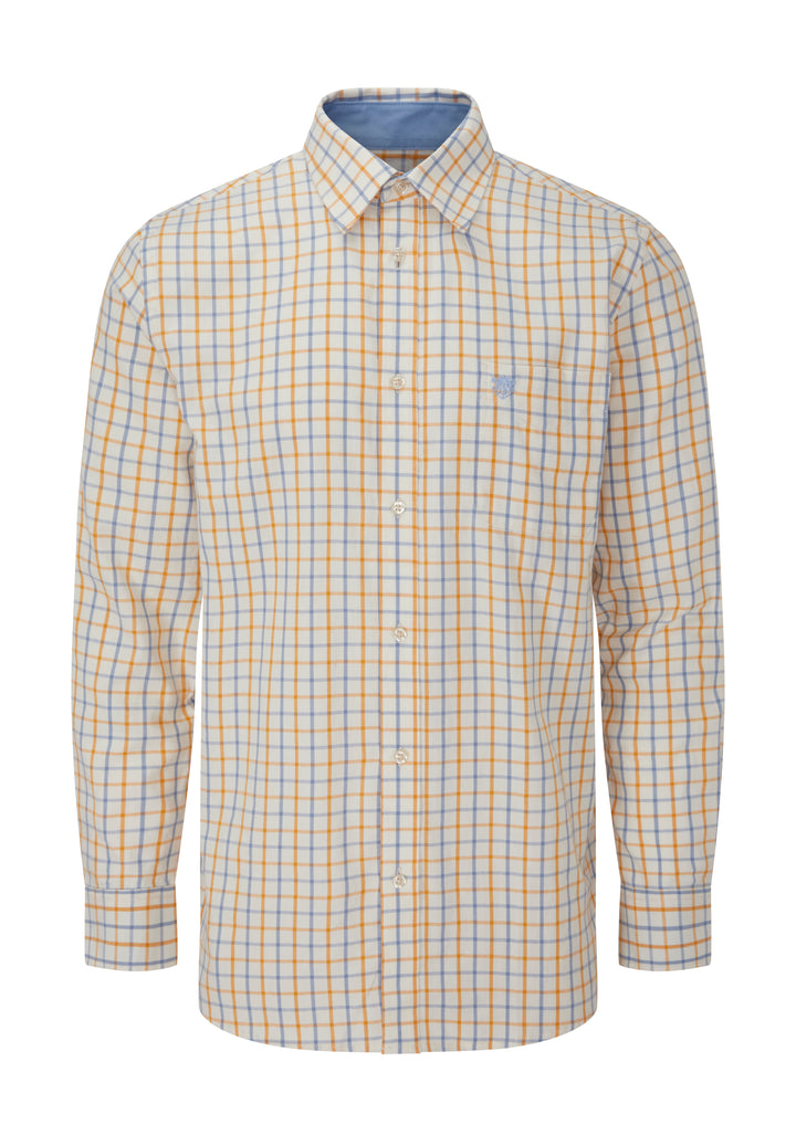 Aylesbury Mens Shirt ternet skjorte, beige med guld/blå tern