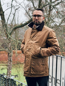 Starberg mens winter oilskin jacket, quiltet for, beige