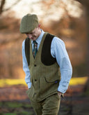 Berston skydevest, derby tweed, lys salvie
