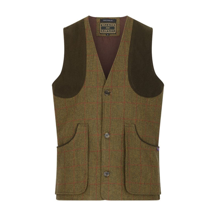 Berston skydevest, derby tweed, grønbrun med rød overtern