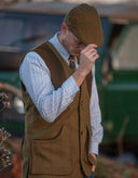 Berston skydevest, derby tweed, grønbrun med rød overtern