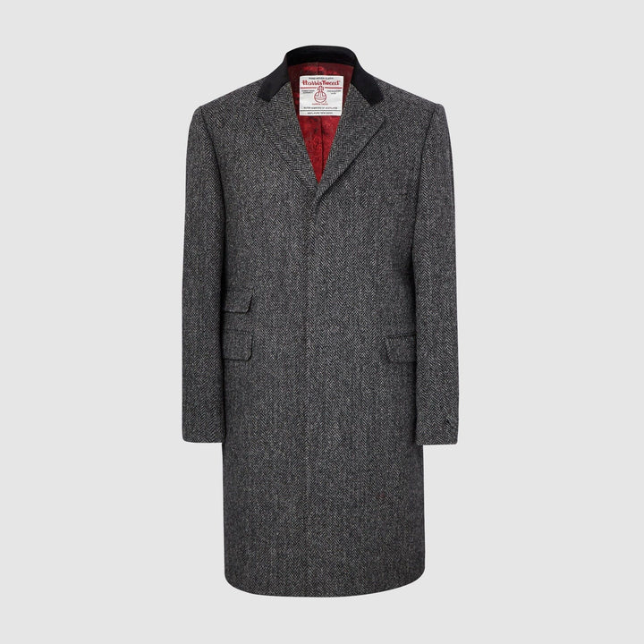 Chelsea Mens Overcoat frakke, grå herringbone, Harris Tweed