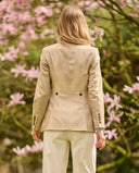 Carola blazer dame, ren silke, beige m. blå overtern