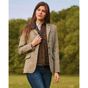 Carola blazer dame, Harris Tweed, sand sildebensmønster m. rød/lysblå overtern