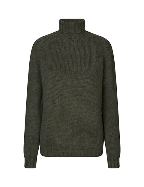 Glencoe Ladies Roll Neck rullekravesweater, Loden Green, Geelong lammeuld