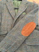 London tweed blazer, Harris Tweed, olivengrøn med blå/brun overtern 530