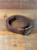 Læderbælte Braided Leather, flettet, elastisk, cognac brun