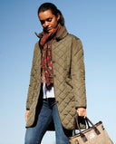 Gabby quiltet jakke med Harris Tweed detaljer, olivengrøn