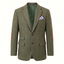 London tweed blazer, Harris Tweed, olivengrøn med blå/brun overtern 530