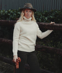 Glencoe Ladies Roll Neck rullekravesweater, Almond White, Geelong lammeuld