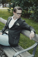 Henry Tweed Safari Blazer, mørk grøn melange