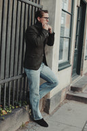 Henry Tweed Safari Blazer, mørk grøn melange