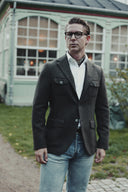 Henry Tweed Safari Blazer, mørk grøn melange