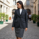 Carola blazer dame, Harris Tweed, koksgrå sildebensmønster