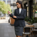 Carola blazer dame, Harris Tweed, koksgrå sildebensmønster