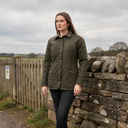 Ladybank quiltet jakke, olivengrøn med varm orange for