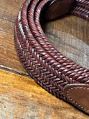 Læderbælte Braided Leather, flettet, elastisk, cognac brun