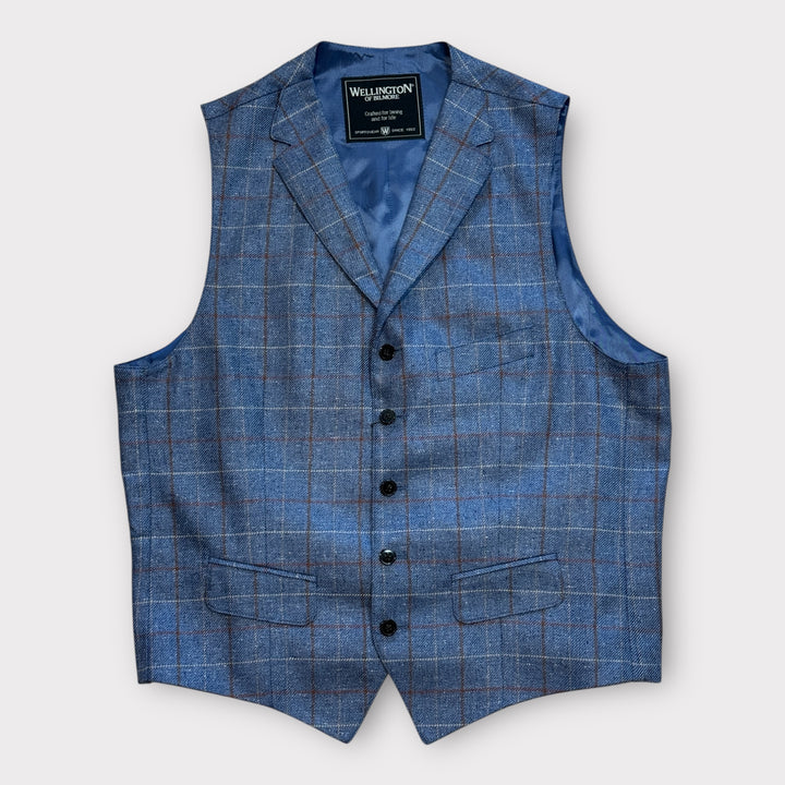 Wales sommer vest, silke, blå med overtern