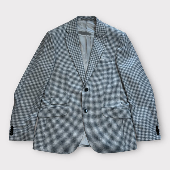 London blazer, ren silke, lys grå pepita houndstooth