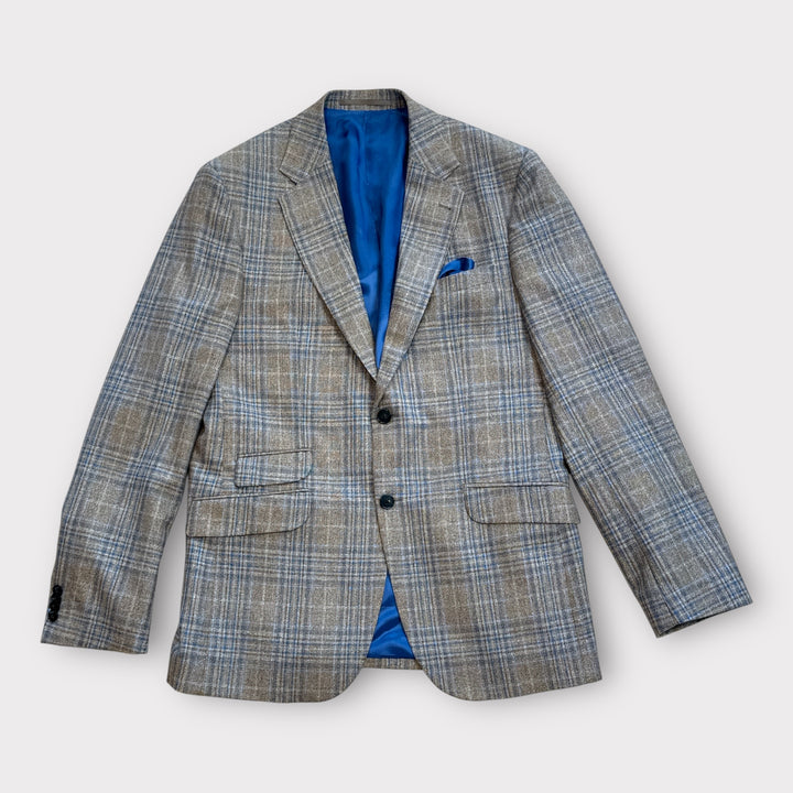 London blazer, silke/uld, beige m. blå tern