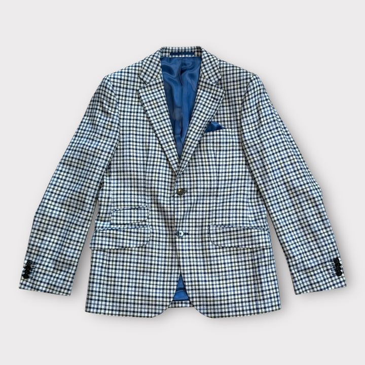 London blazer, ren silke, beige/blå/grøn tern