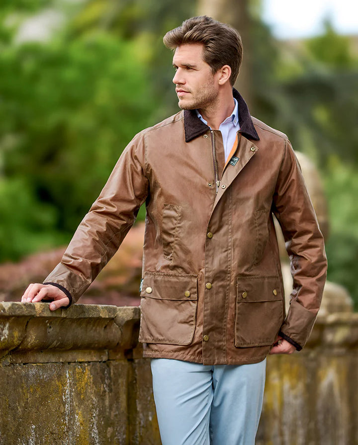 Starberg mens summer oilskin jacket, brun m. gult for