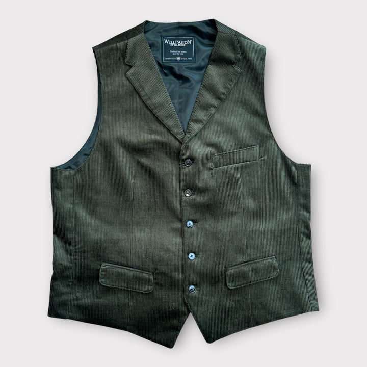 Wales fløjls vest, bomuld, moss green