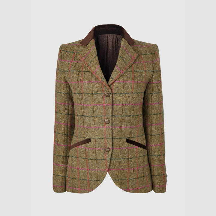 Louise Jacket Yorkshire Tweed, gulgrøn m. pink/grøn overtern