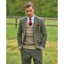 London tweed blazer, Harris Tweed, olivengrøn med blå/brun overtern 530