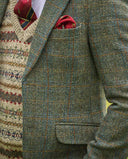 London tweed blazer, Harris Tweed, olivengrøn med blå/brun overtern 530