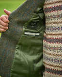 London tweed blazer, Harris Tweed, olivengrøn med blå/brun overtern 530