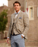 London blazer, ren silke, beige-blå chencheck, farve 5082