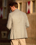 London blazer, ren silke, beige/blå/grøn tern