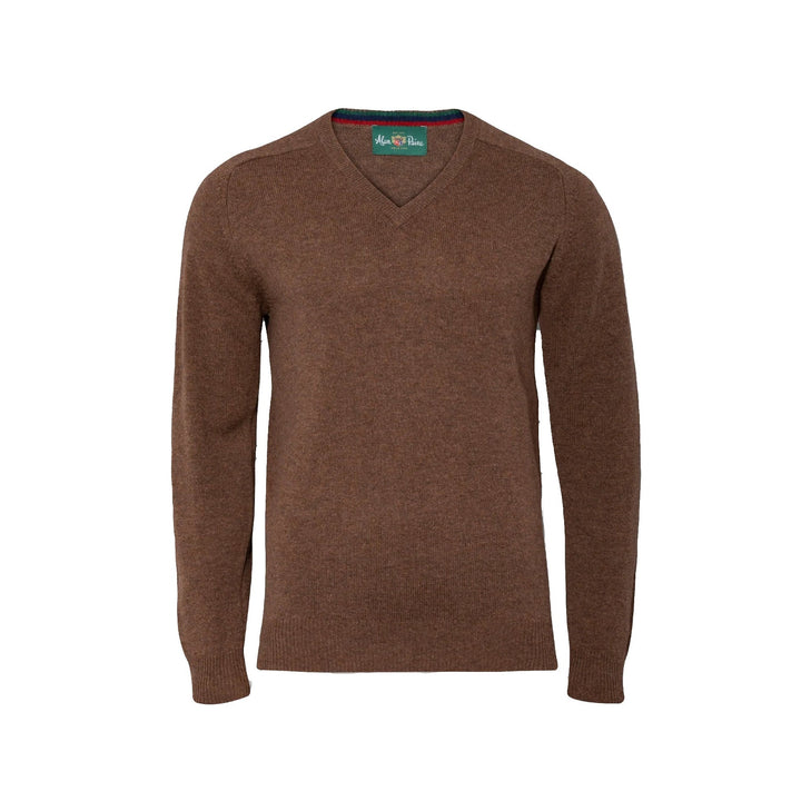 Streetly pullover, tobacco, v-hals classic fit, herre, lammeuld