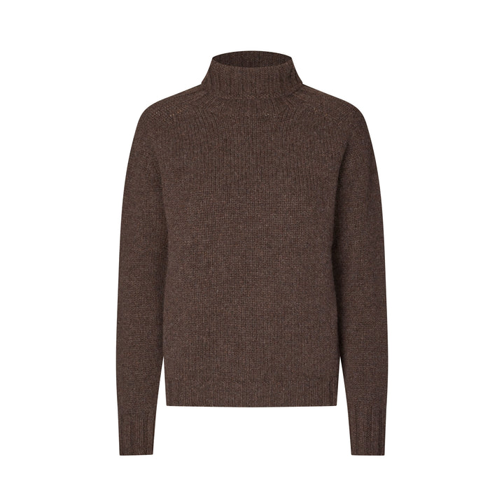 Glencoe Ladies Roll Neck rullekravesweater, Porcupine brun, Geelong lammeuld