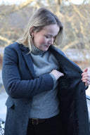 Emilia Tweed Coat dame, Cashmere and Wool Tweed, blue herringbone farve 610