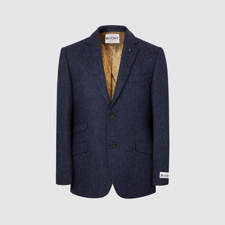 Patrick blazer, navy marineblå herringbone, Yorkshire Tweed