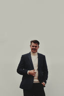 Patrick blazer, navy marineblå herringbone, Yorkshire Tweed
